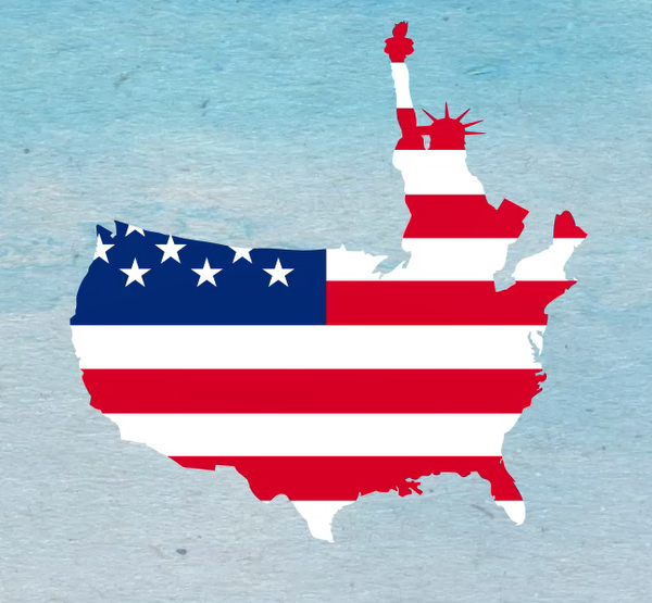 De kaart van de Verenigde Staten in de kleuren van de vlag van het land